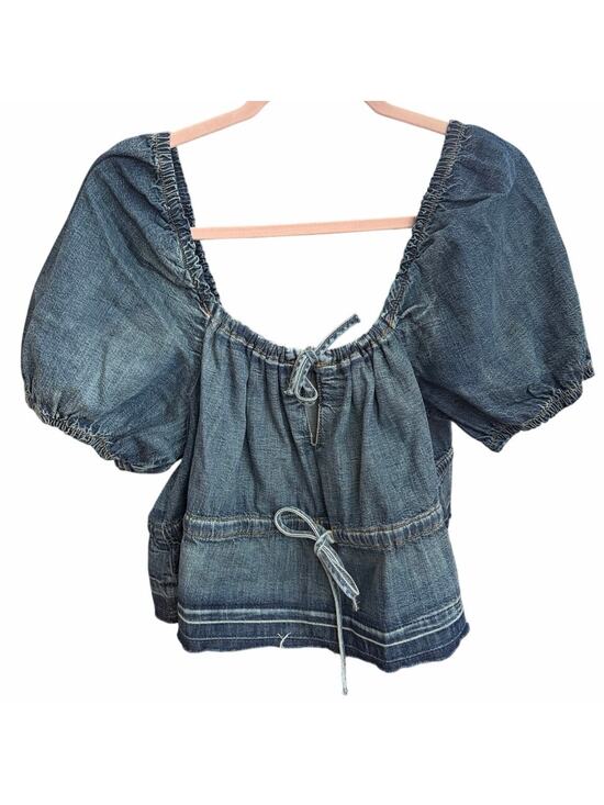 Ganni Tops - Ganni Denim Puff Sleeve Top in Tint Wash Size S/M Feminine Cottage core